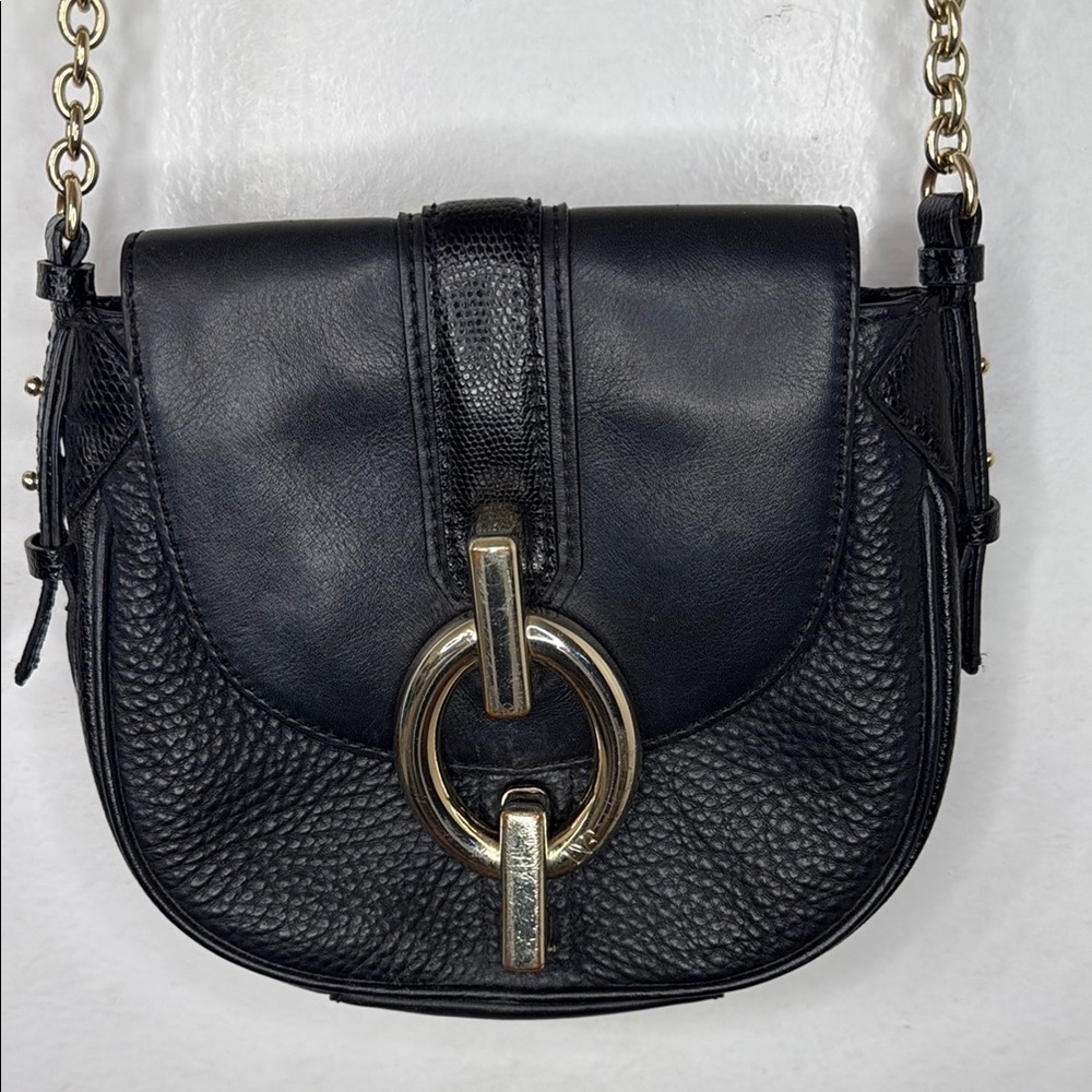 Diane Von Furstenberg DVF Black Pebbled Leather Crossbody Bag